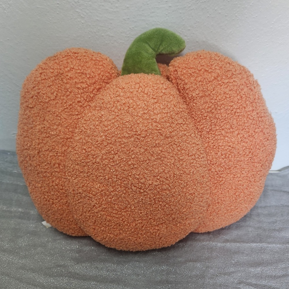 Sherpa Bouclé Pumpkin Plush Decorative Fall Accent Pillow Whimsy Holiday 14"